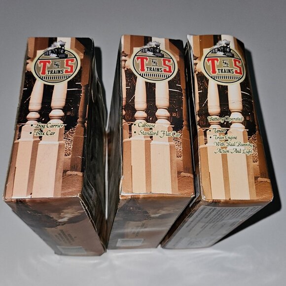 NOS 4pk T&S Trains Tracks Lot Curved Cross Rail Log Carrier Box Car Caboose Flat - Picture 16 of 16